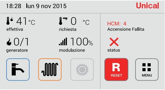 codice errore pannello Unical