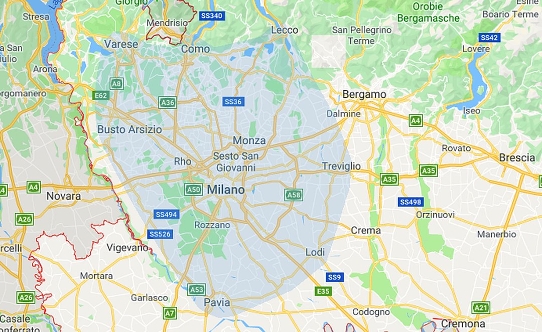 Mappa zona di intervento ditta Giesse Milano climatizzazione