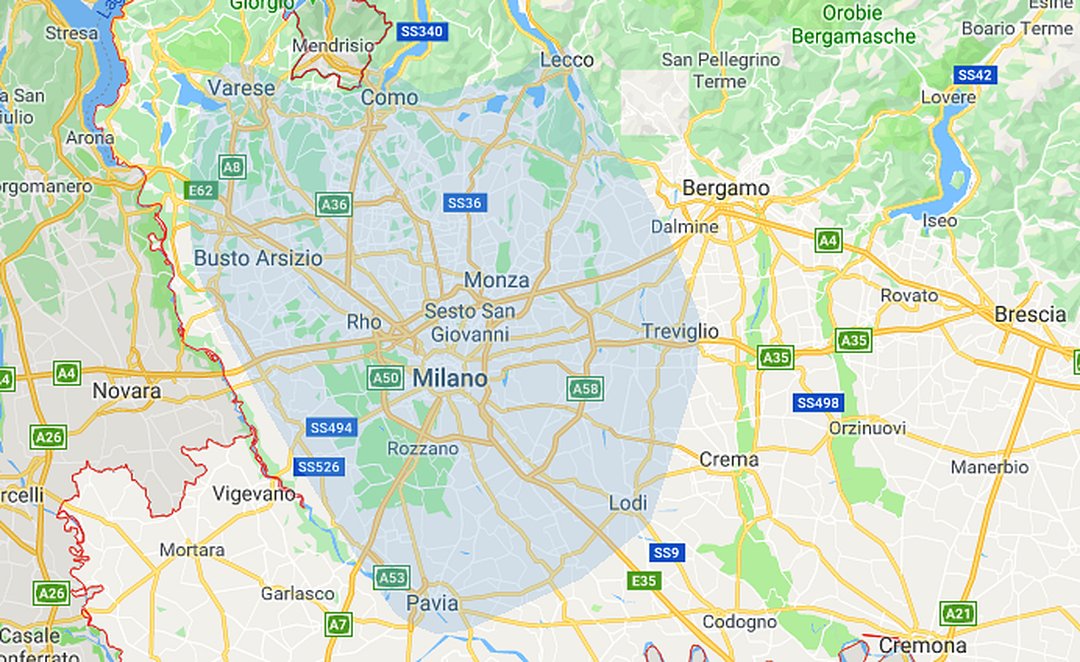 Mappa zona di intervento Climaveneta ditta Giesse Milano climatizzazione